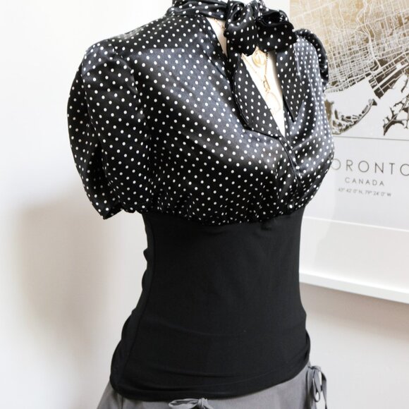 Black Polka Dot Sash Tie Blouse 🎲 CAPTIVE - Picture 2 of 8